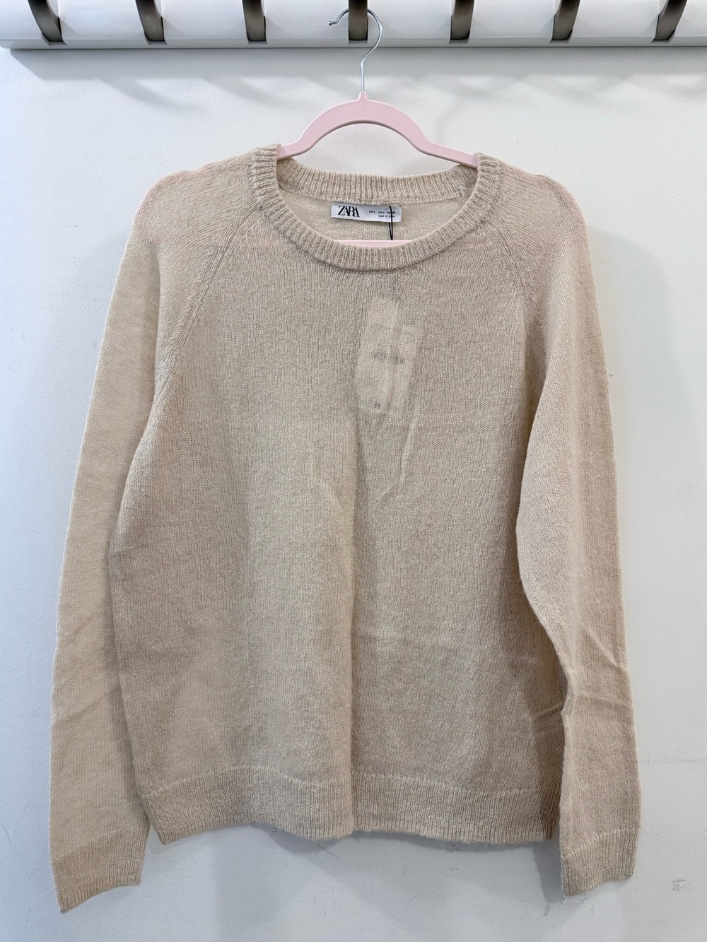 ZARA Beige Crewneck Lightweight Knit Sweater - Women L